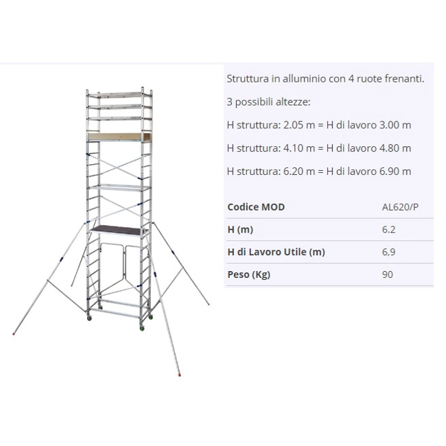 Vendita online Trabattello in alluminio ALTO620P pieghevole altezza lavoro 6,90 mt.